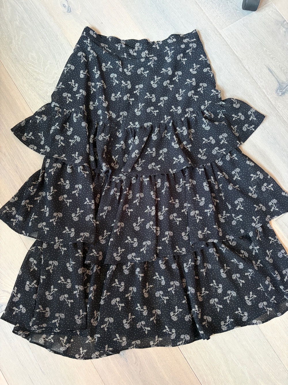 The Kooples Black Skirt with White Floral Print